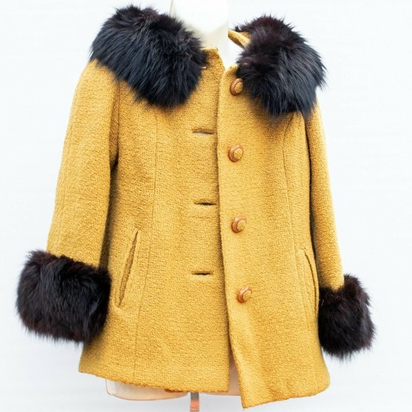 Women's Coat VISCONTI Vintage Gold Brown Faux Fur - Picture 1 of 10